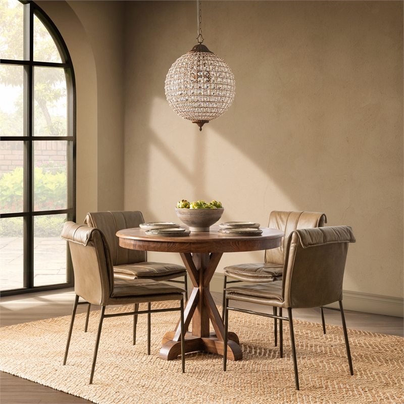 Classic Home Mayer Adobe Tan Premium Leather Dining Chair Set of 2