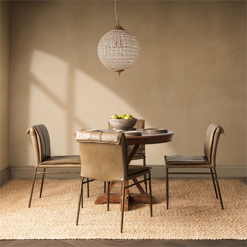 Classic Home Mayer Adobe Tan Premium Leather Dining Chair Set of 2
