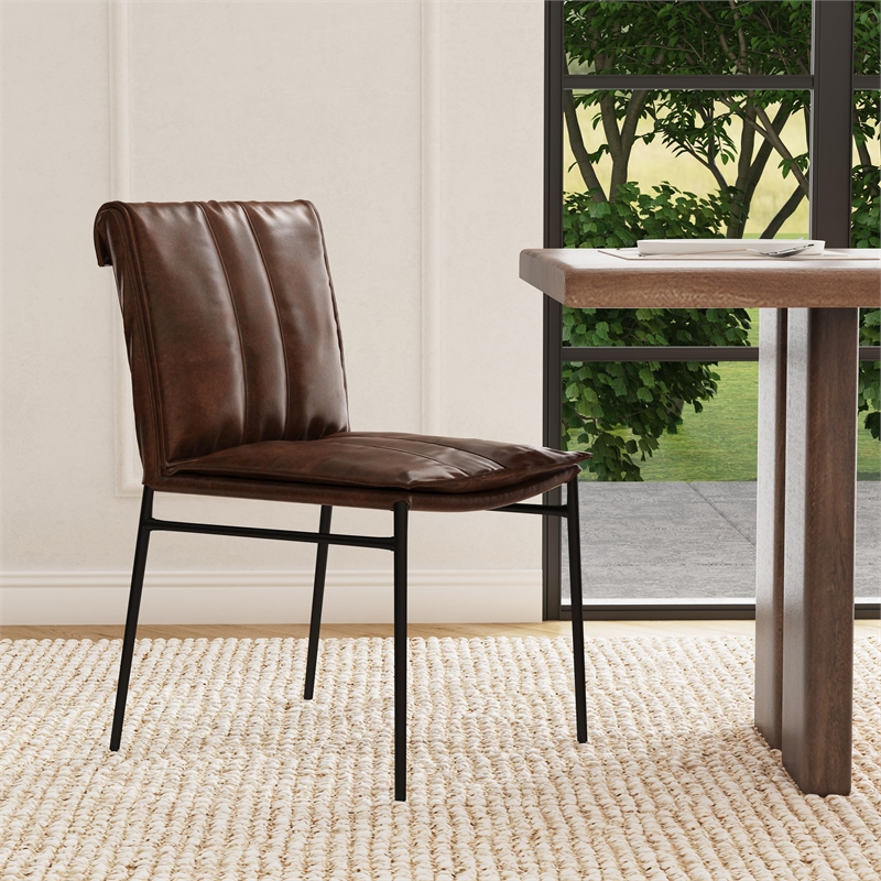 Classic Home Mayer Brown Premium Leather Dining Chair Set of 2