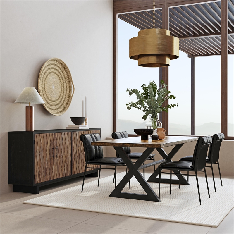 Classic Home Mayer Jet Black Premium Leather Dining Chair Set of 2