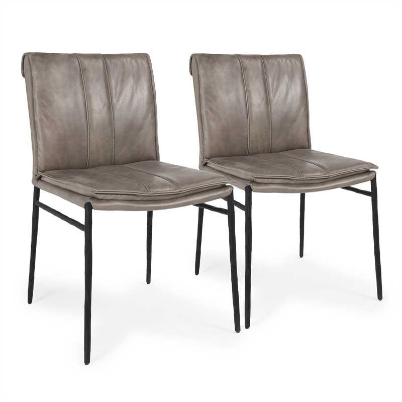Classic Home Mayer Pewter Gray Premium Leather Dining Chair Set of 2