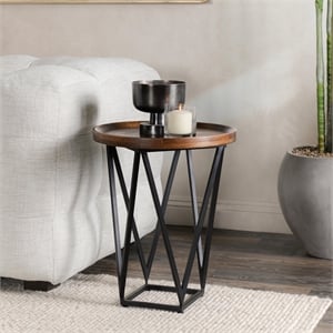 Kosas Home Lamar Geometric Mango Wood Tray End Table in Medium Brown