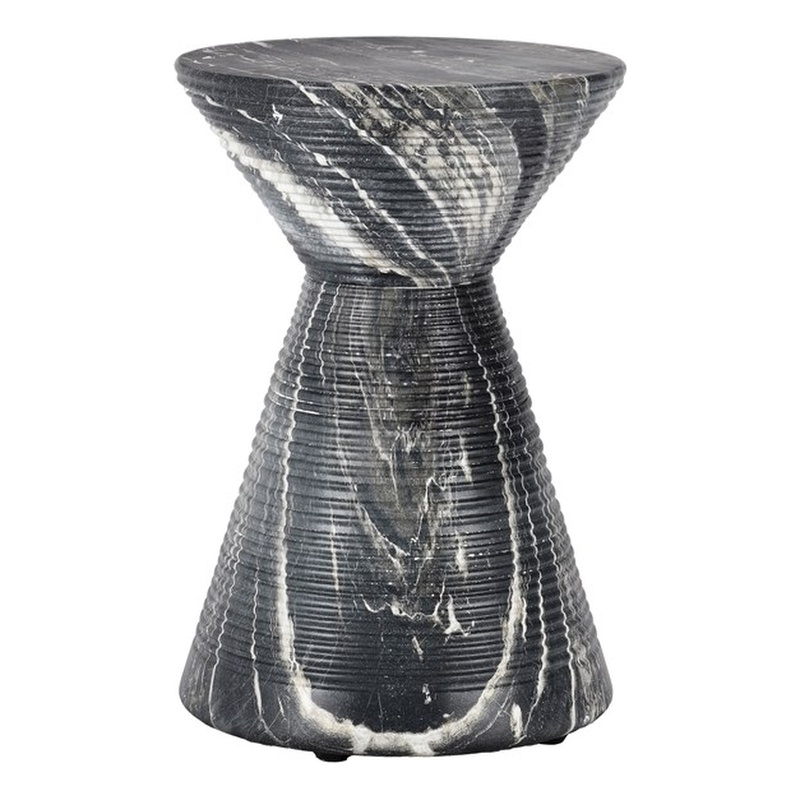 Classic Home Fern Concrete Stone Ceramic Outdoor Accent Table in Black