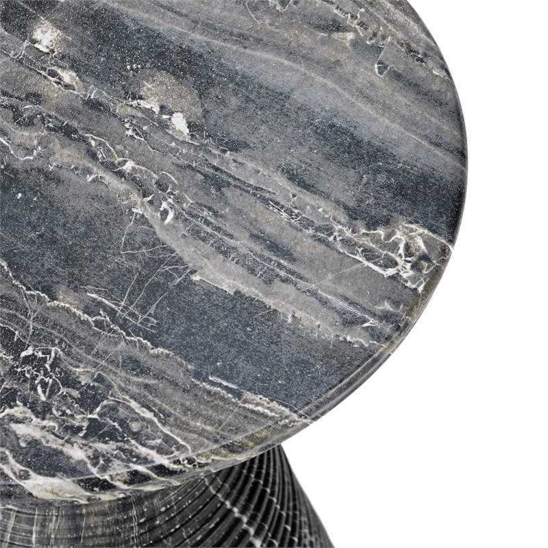 Classic Home Fern Concrete Stone Ceramic Outdoor Accent Table in Black