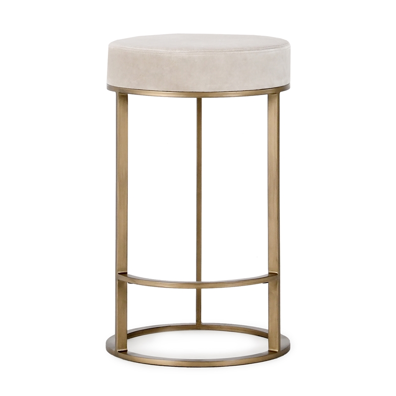 Classic Home Quinn Cotton Upholstery Counter Stool Natural White and Brass