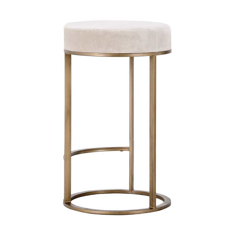 Classic Home Quinn Cotton Upholstery Counter Stool Natural White and Brass