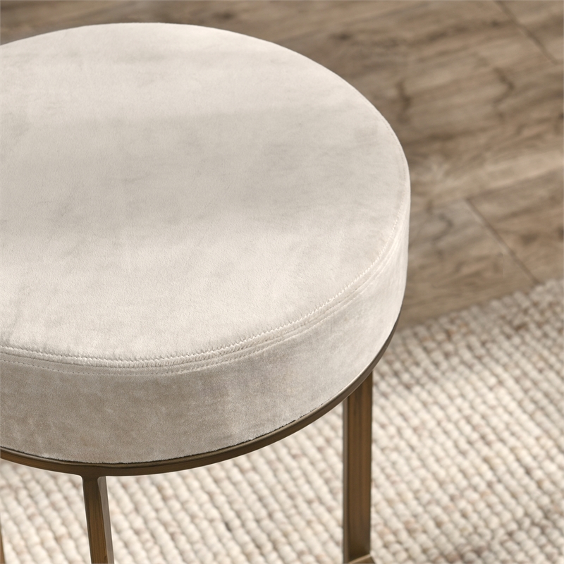 Classic Home Quinn Cotton Upholstery Counter Stool Natural White and Brass