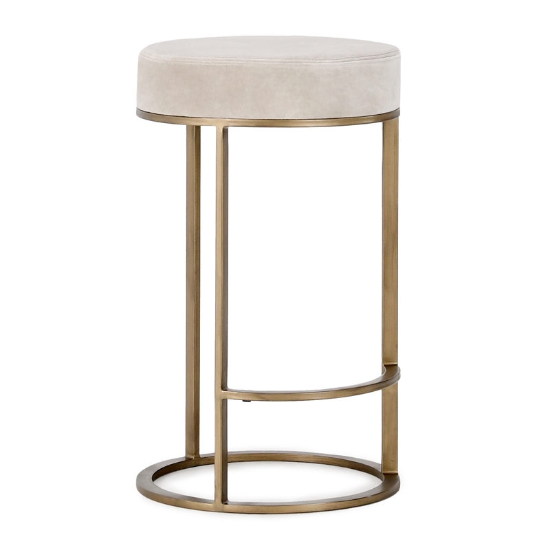 Classic Home Quinn Cotton Upholstery Counter Stool Natural White and Brass