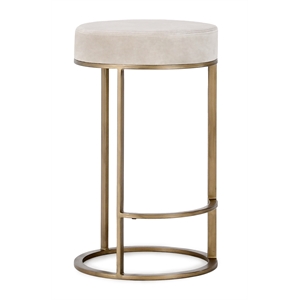 Classic Home Quinn Cotton Upholstery Counter Stool Natural White and Brass