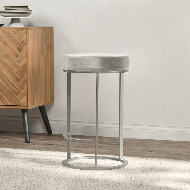 Classic Home Quinn Cotton Upholstery Counter Stool Gray and Nickel