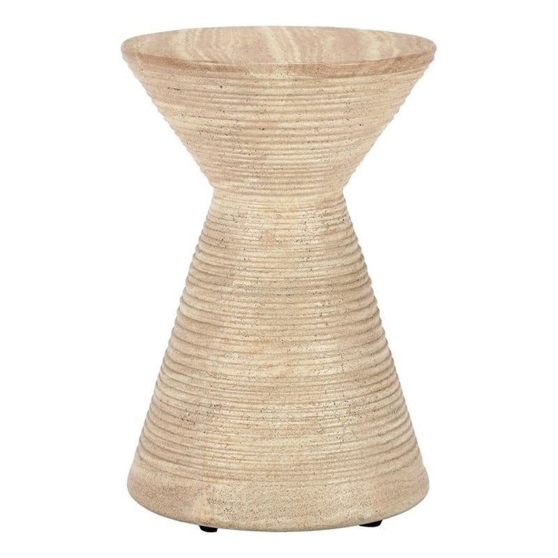 Classic Home Fern Concrete Stone Ceramic Outdoor Accent Table in Beige