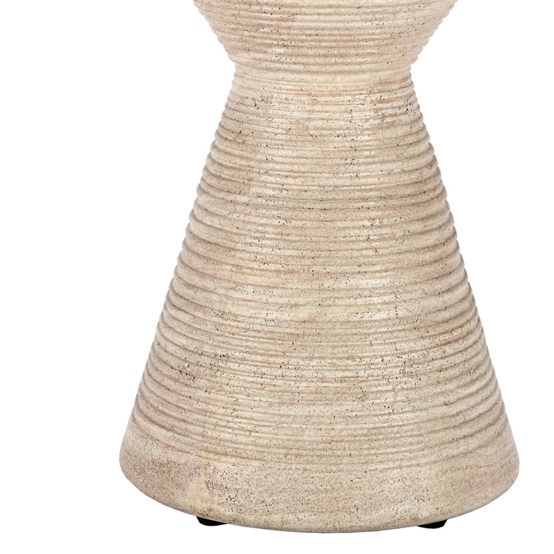 Classic Home Fern Concrete Stone Ceramic Outdoor Accent Table in Beige
