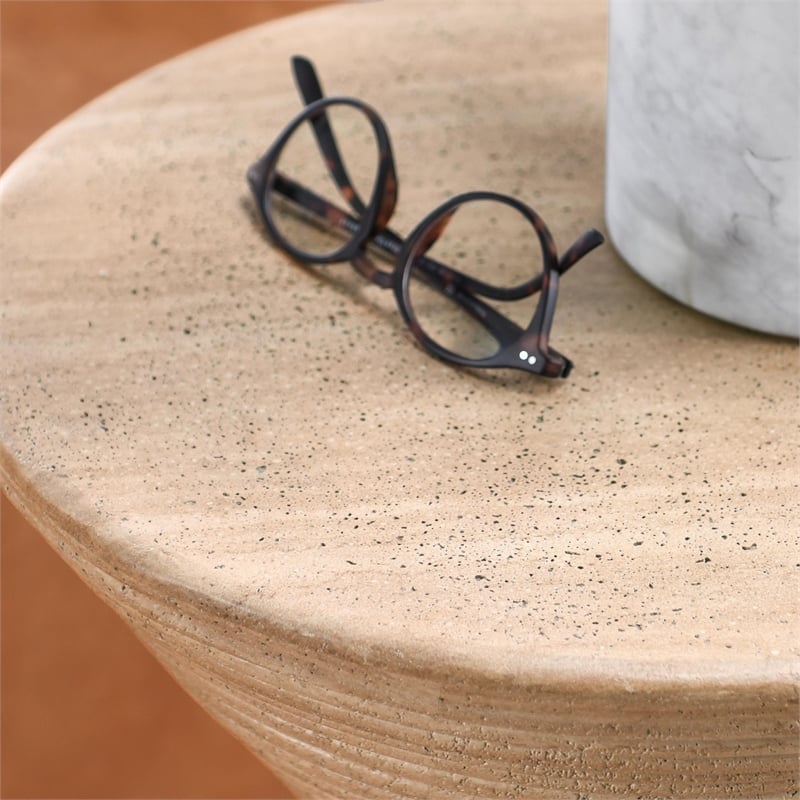 Classic Home Fern Concrete Stone Ceramic Outdoor Accent Table in Beige