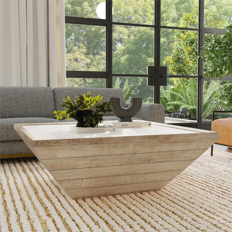 Classic Home Dalton Square Transitional Reclaimed Pine Wood Coffee Table