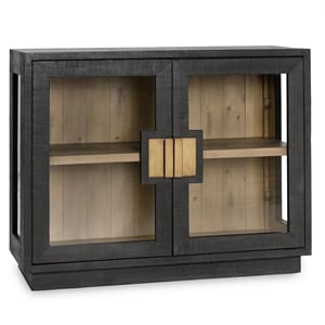 Classic Home Larson 2-Door Glass Reclaimed Pine Wood Cabinet in Black