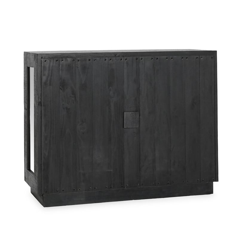Classic Home Larson 2-Door Glass Reclaimed Pine Wood Cabinet in Black