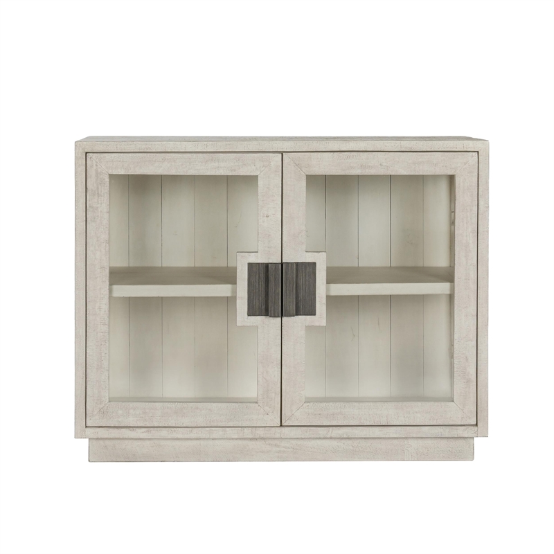 Classic Home Larson 2-Door Glass Reclaimed Pine Wood Cabinet in White