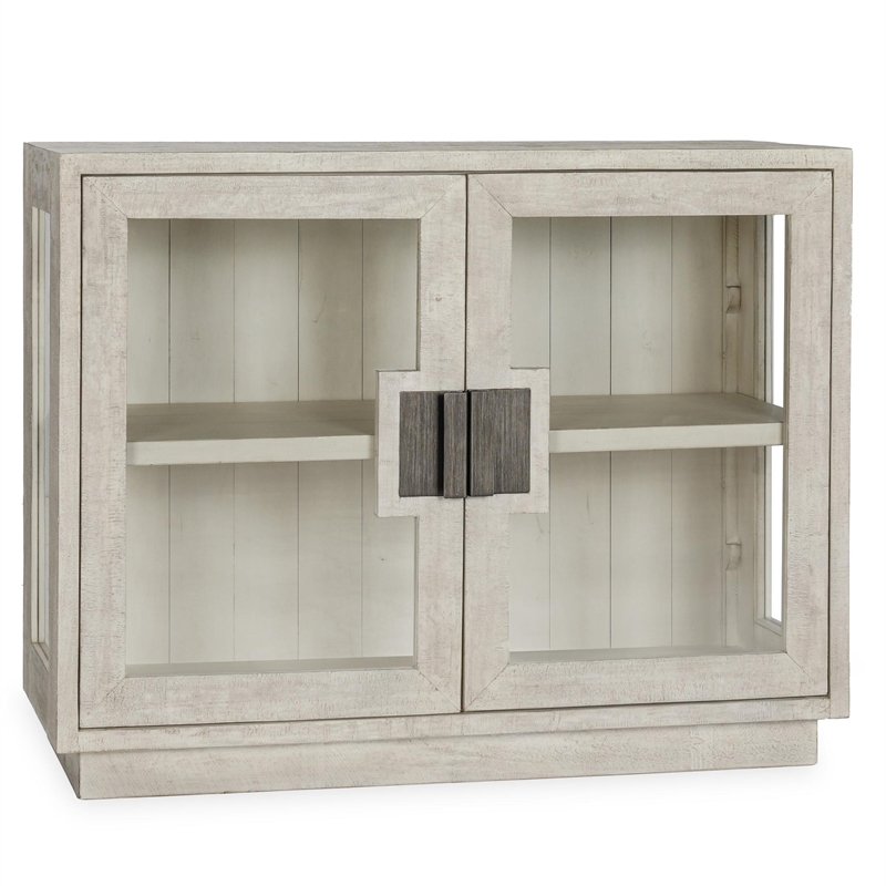 Classic Home Larson 2-Door Glass Reclaimed Pine Wood Cabinet in White
