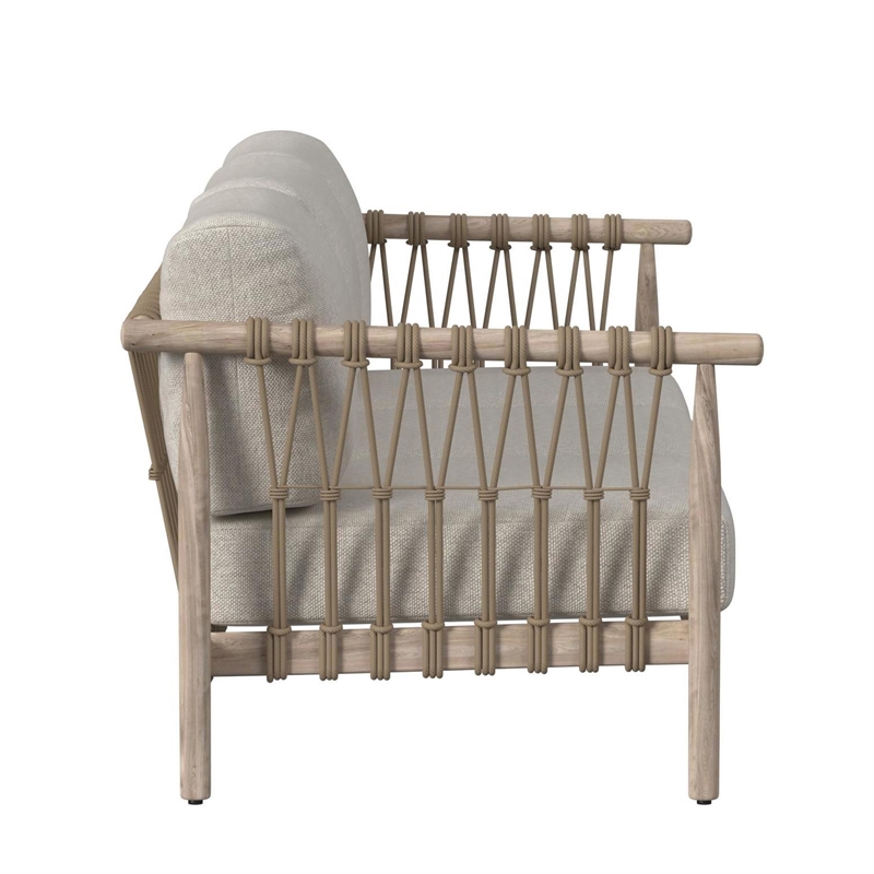 Classic Home Leo Teak Wood Fabric Upholstery Coastal Outdoor Sofa in Taupe