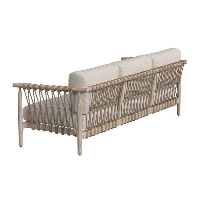 Classic Home Leo Teak Wood Fabric Upholstery Coastal Outdoor Sofa in Taupe