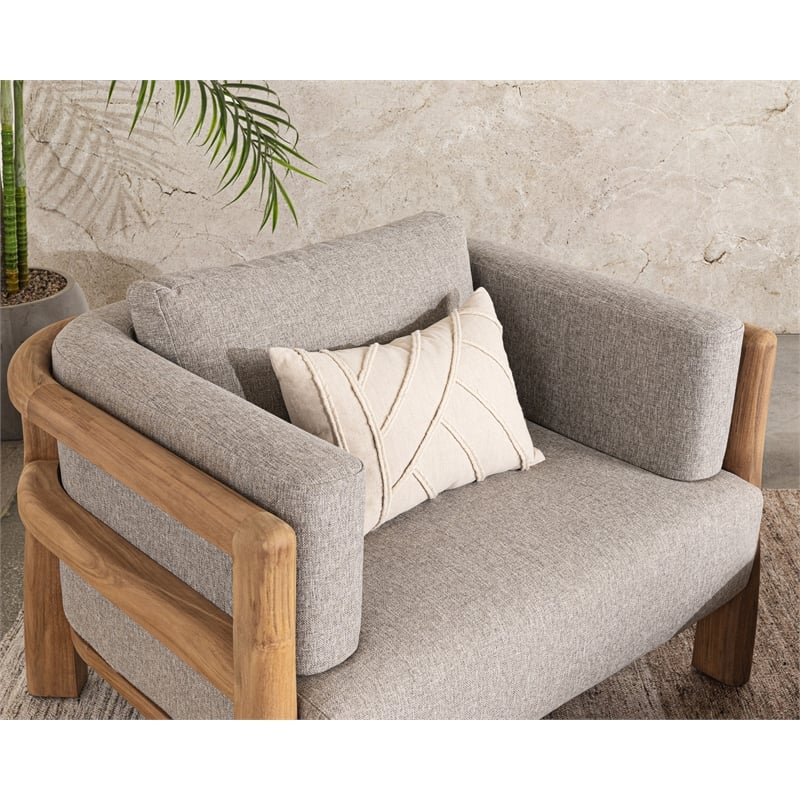 Classic Home Aston Teak Wood Fabric Upholstery Modern Outdoor Accent Chair Gray