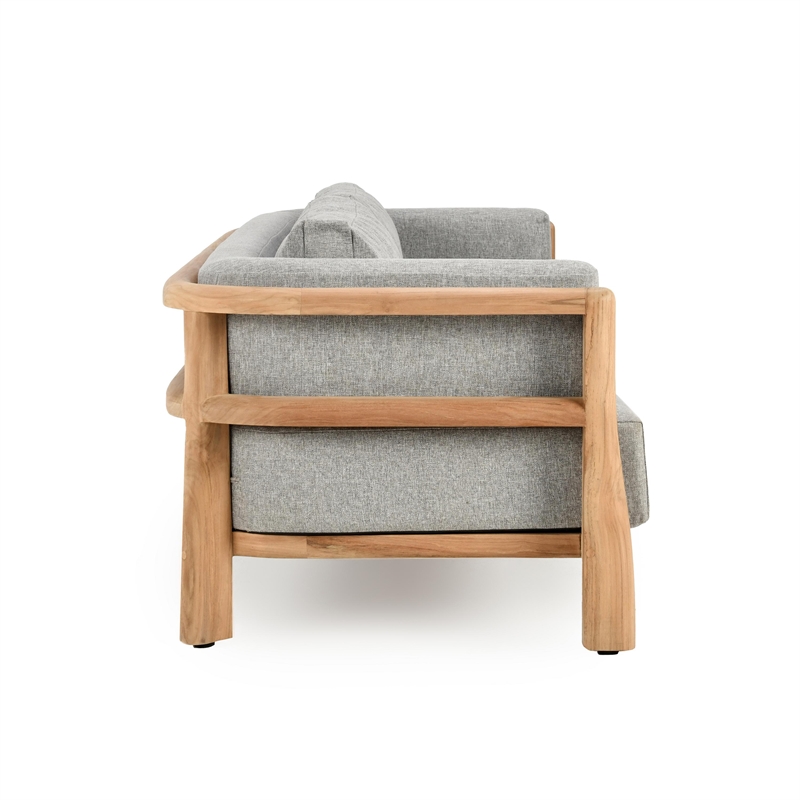 Classic Home Aston Teak Wood Fabric Upholstery Modern Outdoor Sofa in Gray