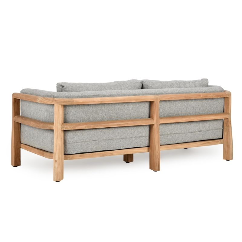 Classic Home Aston Teak Wood Fabric Upholstery Modern Outdoor Sofa in Gray