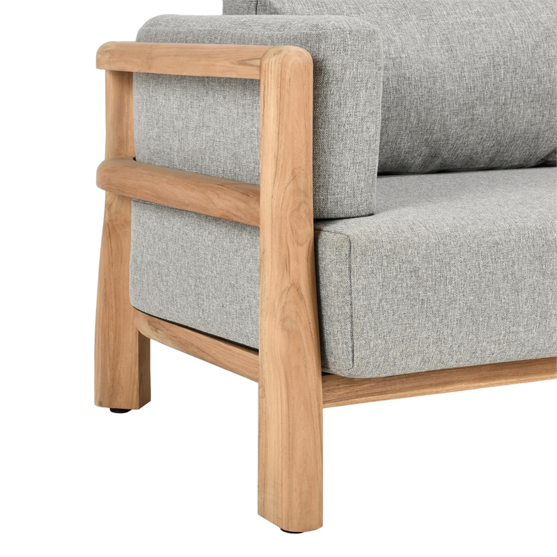Classic Home Aston Teak Wood Fabric Upholstery Modern Outdoor Sofa in Gray