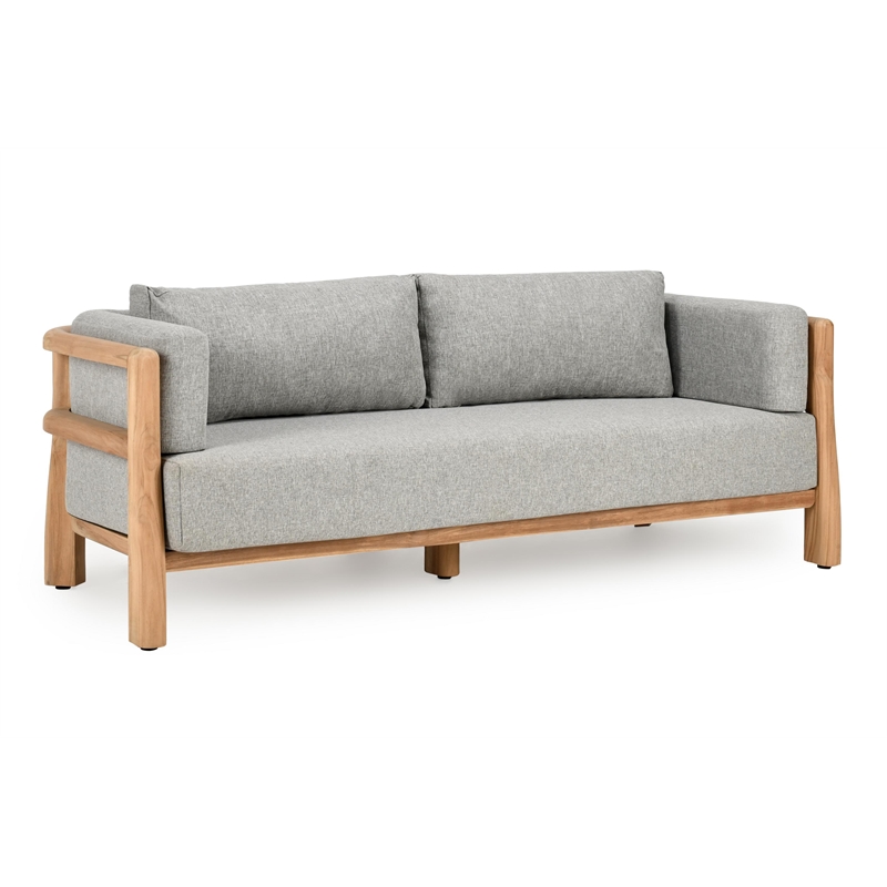 Classic Home Aston Teak Wood Fabric Upholstery Modern Outdoor Sofa in Gray
