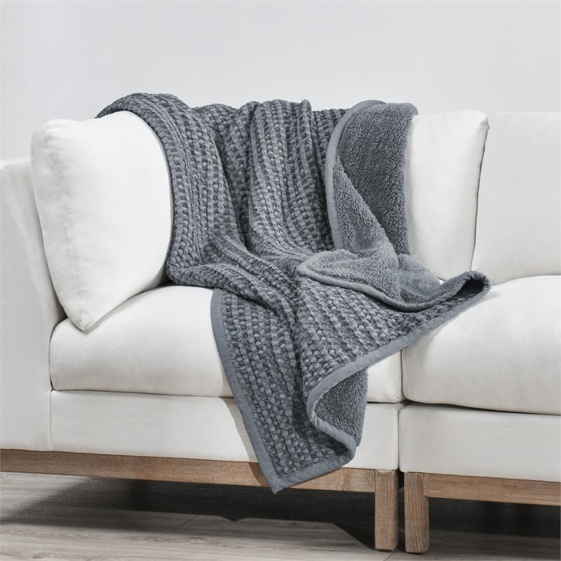 Villa by Classic Home Colorman Cotton Linen Blend Marina Blue Throw Blanket