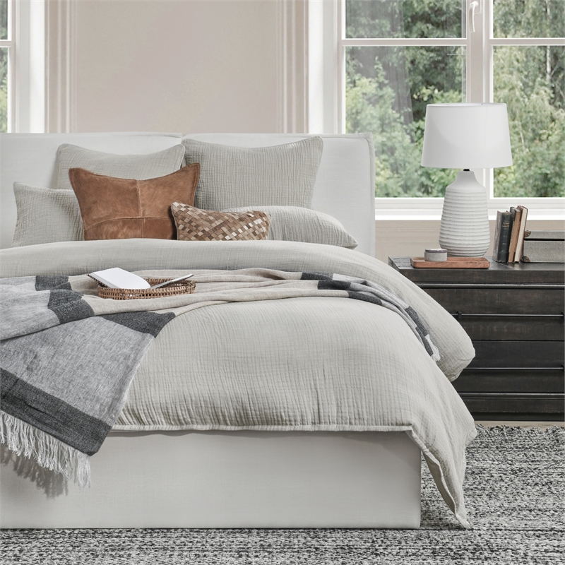 Villa by Classic Home Camille Cotton Linen Blend Queen Duvet  Gray