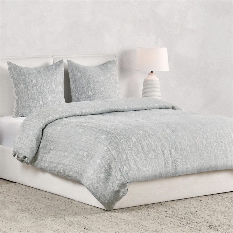 Villa by Classic Home Lana  Cotton Gray Herringbone Embroidered Euro Sham