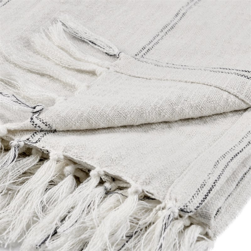 Villa by Classic Home TC Ria Ivory/Gray Cotton Throw Blanket 50