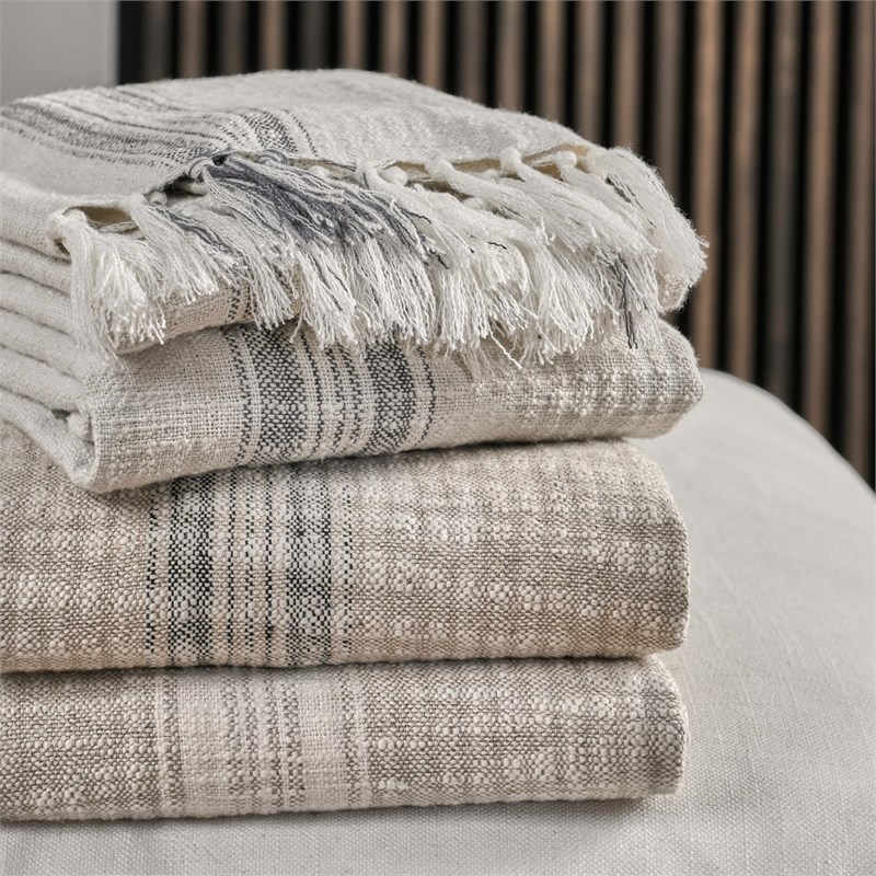 Villa by Classic Home TC Ria Ivory/Gray Cotton Throw Blanket 50