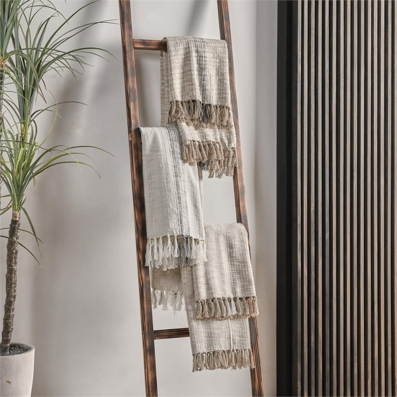 Villa by Classic Home TC Ria Ivory/Gray Cotton Throw Blanket 50