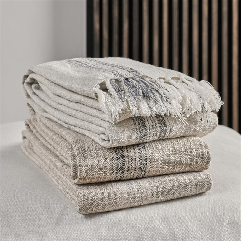 Villa by Classic Home TC Ria Ivory/Gray Cotton Throw Blanket 50