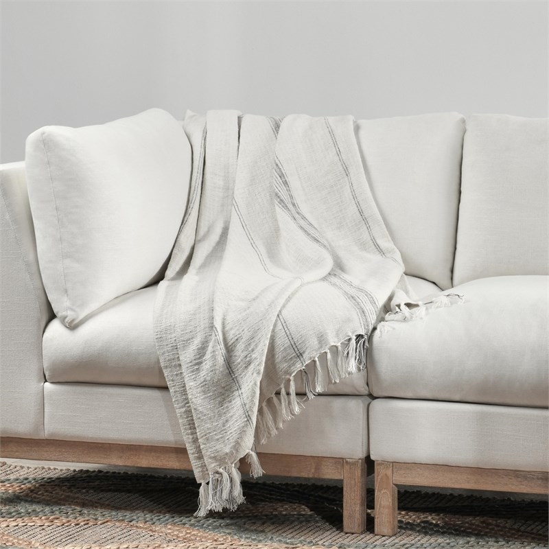 Villa by Classic Home TC Ria Ivory/Gray Cotton Throw Blanket 50