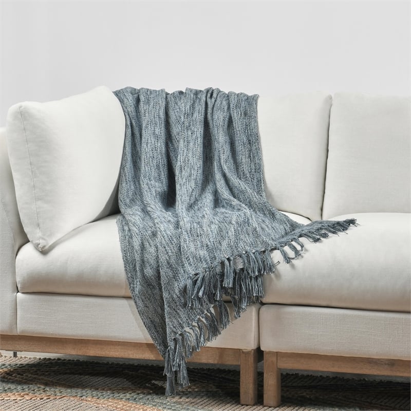 Villa by Classic Home TC Sharma  Cotton Linen Denim Blue Throw Blanket 50