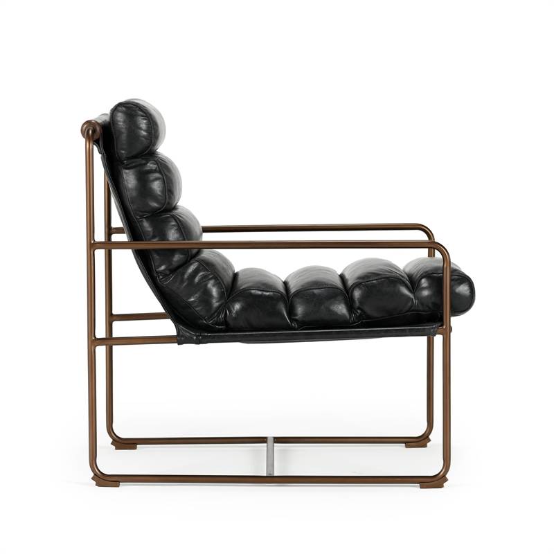 Classic Home Argo Top Grain Leather with Metal Frame Black Accent Chair
