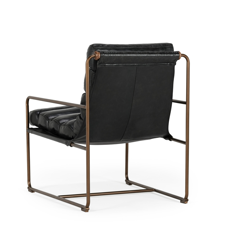 Classic Home Argo Top Grain Leather with Metal Frame Black Accent Chair