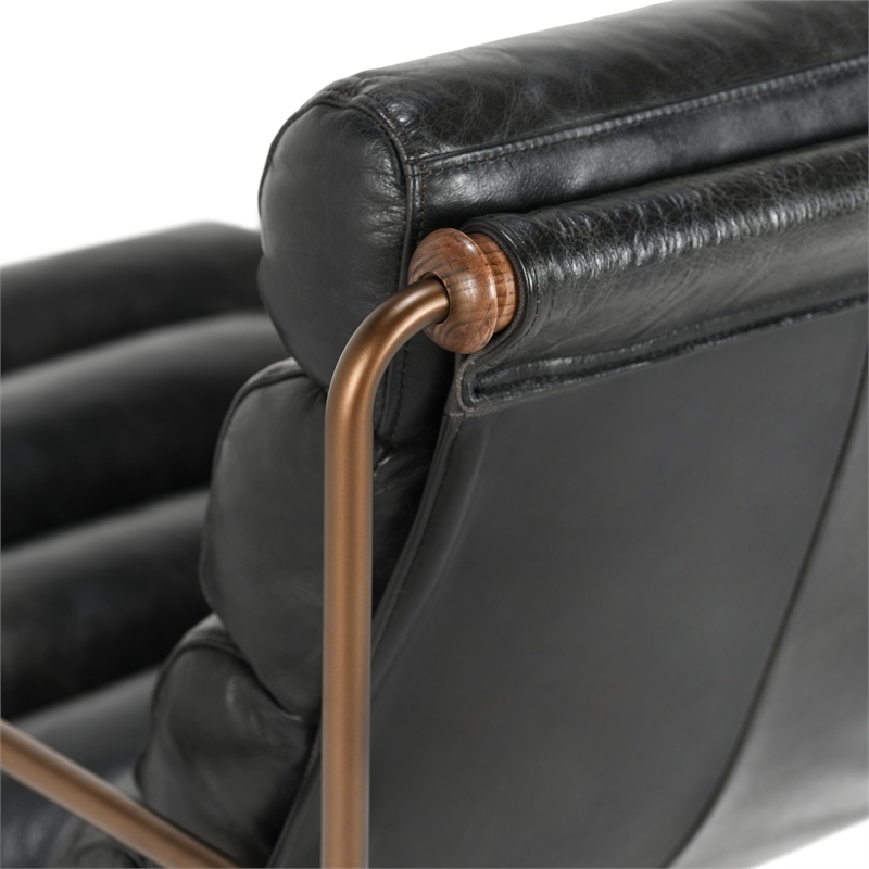 Classic Home Argo Top Grain Leather with Metal Frame Black Accent Chair