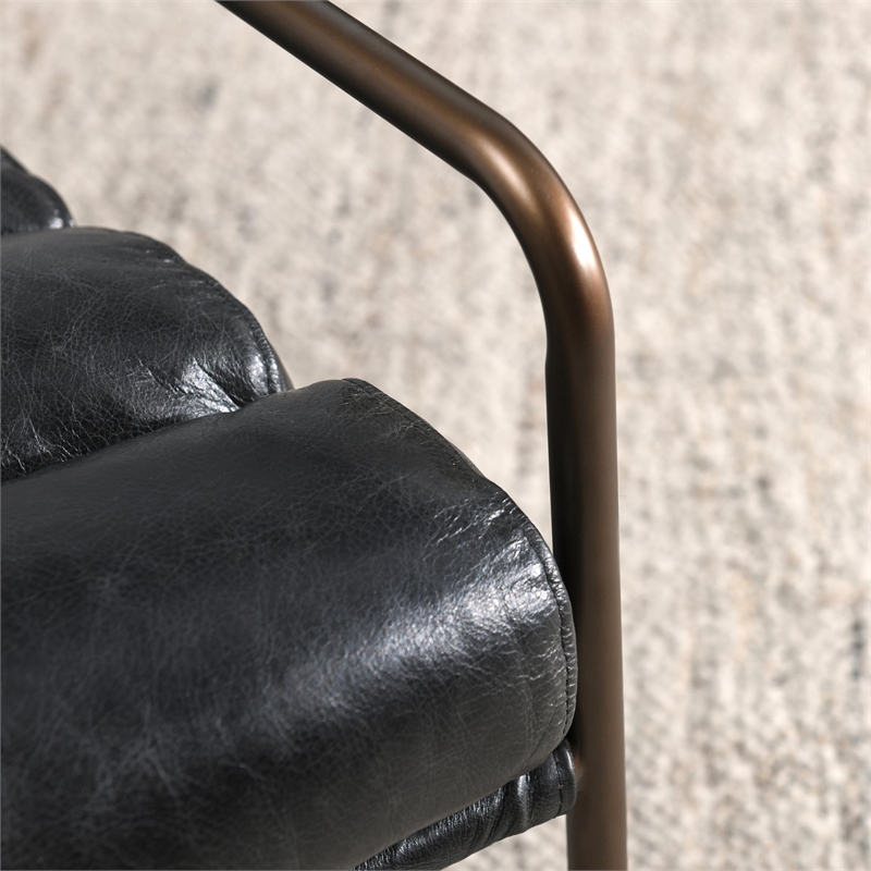 Classic Home Argo Top Grain Leather with Metal Frame Black Accent Chair
