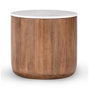 Classic Home Josie 22&quot Solid Wood and Marble Round End Table in Brown