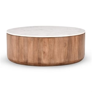 Classic Home Josie 22&quot Solid Wood and Marble Round Coffee Table in Brown