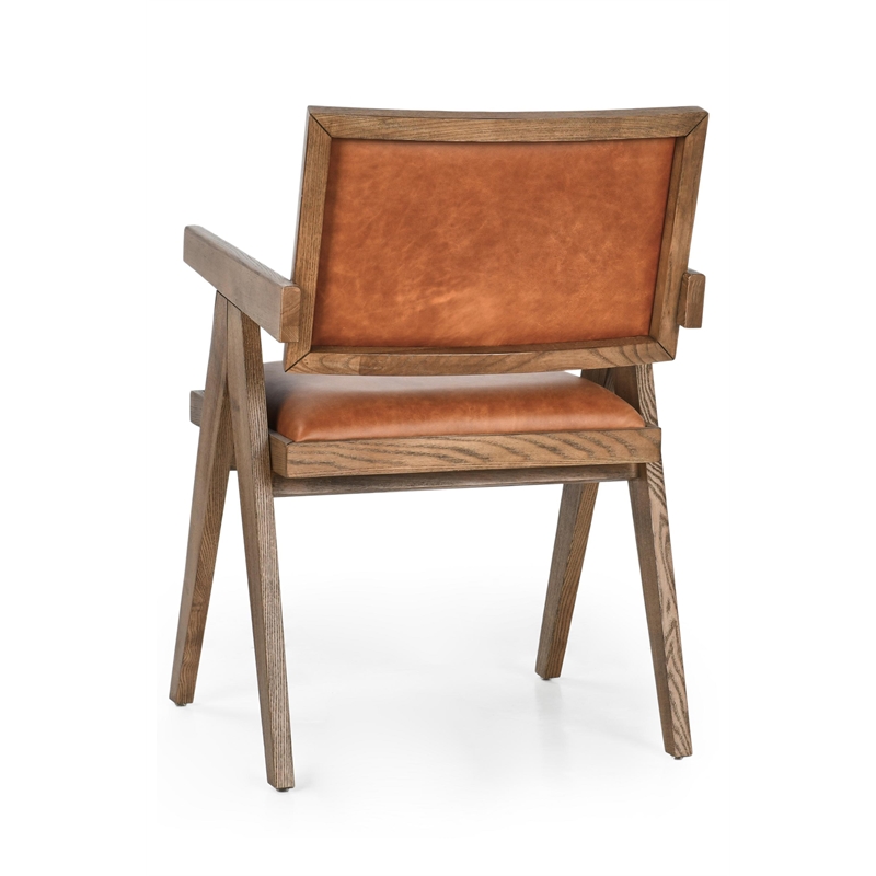 Classic Home Dolton Top Grain Leather and Wood Arm Chair in Tan
