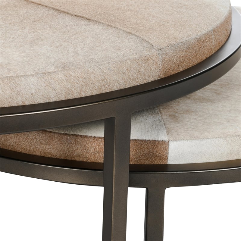 Classic Home Hayword Hide Set of 2 Metal Nesting Coffee Tables in Sparrow Gray