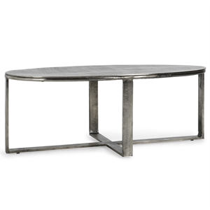 Classic Home Flores 48&quot Industrial Oval Cast Aluminum Nickel Coffee Table