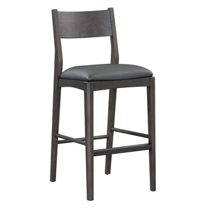 Classic Home Rooney 30&quot Top Grain Leather Black Wood Bar Stool