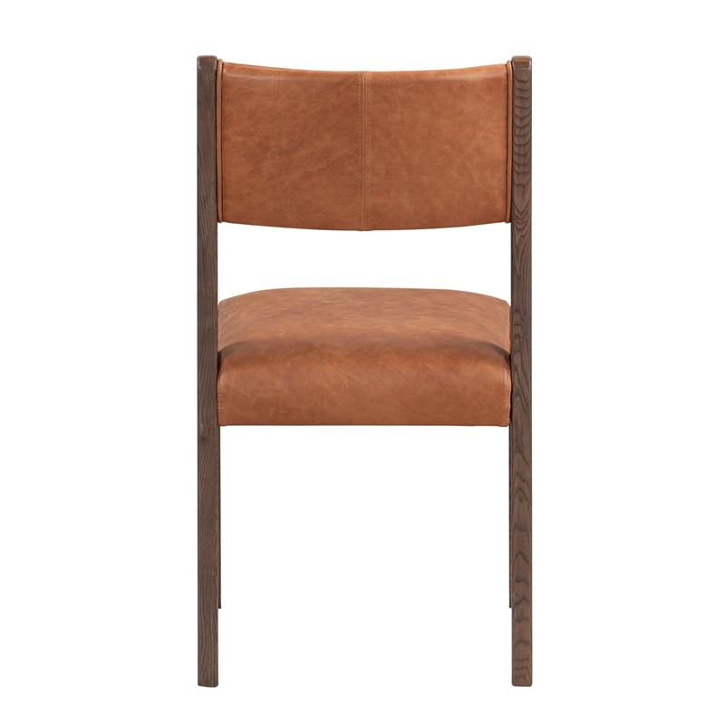 Classic Home Wayne Top Grain Leather Autumn Brown Wood Dining Chair
