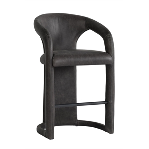 Classic Home Archie 26&quot Distressed Leather Counter Stool in Charcoal